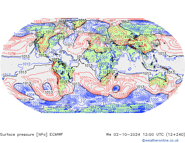 pressão do solo ECMWF Qua 02.10.2024 12 UTC