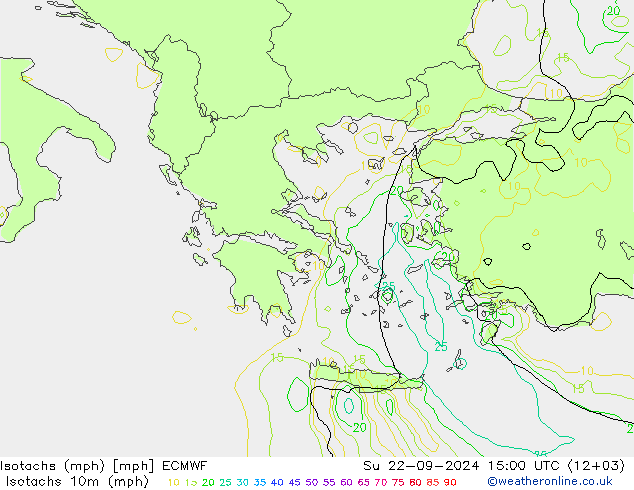 Isotachs (mph) ECMWF Su 22.09.2024 15 UTC