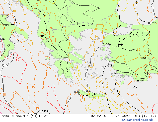 Theta-e 850hPa ECMWF Pzt 23.09.2024 00 UTC