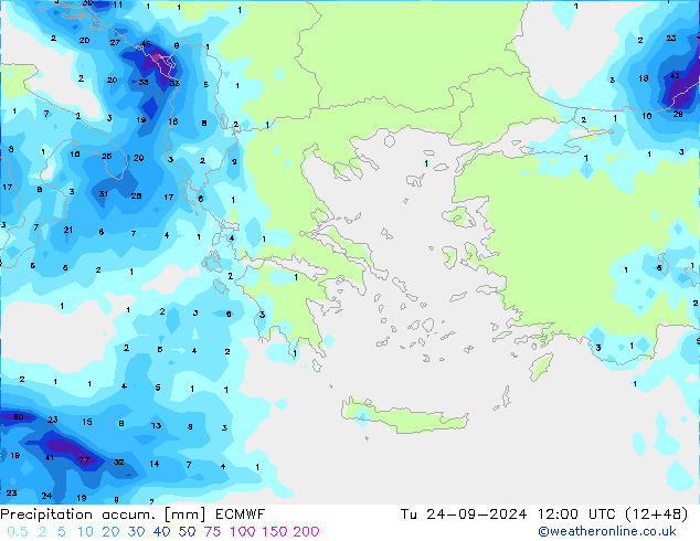 Precipitación acum. ECMWF mar 24.09.2024 12 UTC