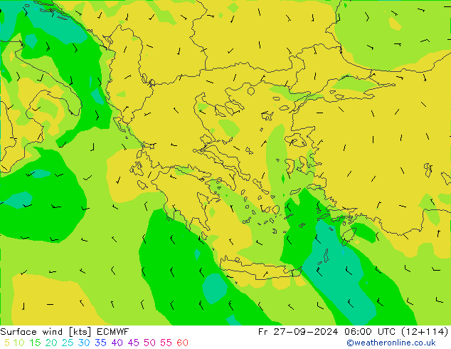 ветер 10 m ECMWF пт 27.09.2024 06 UTC