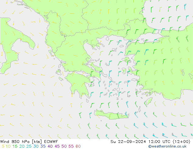 Rüzgar 850 hPa ECMWF Paz 22.09.2024 12 UTC