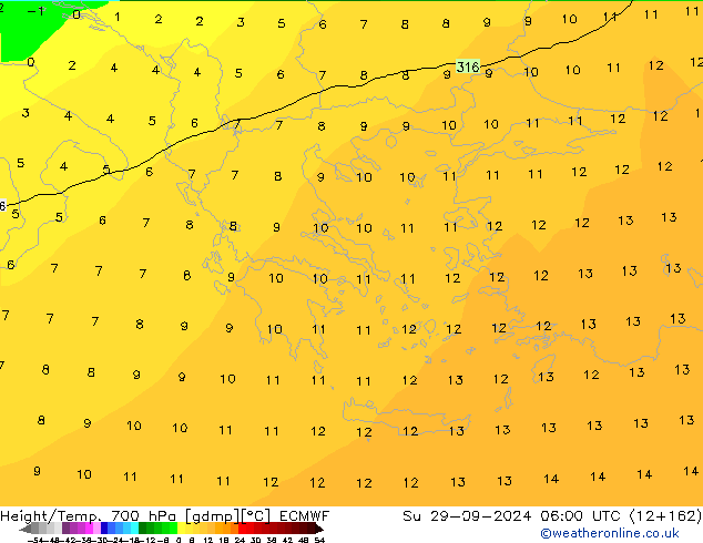 Yükseklik/Sıc. 700 hPa ECMWF Paz 29.09.2024 06 UTC