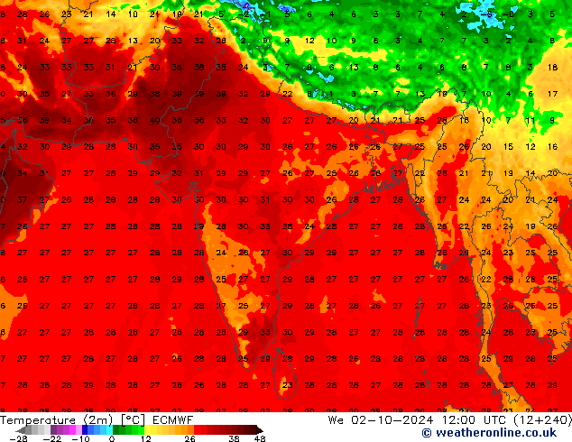 Temperature (2m) ECMWF We 02.10.2024 12 UTC