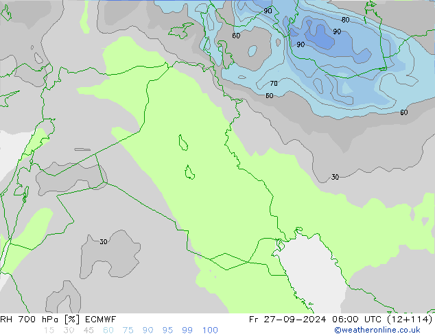 Humedad rel. 700hPa ECMWF vie 27.09.2024 06 UTC