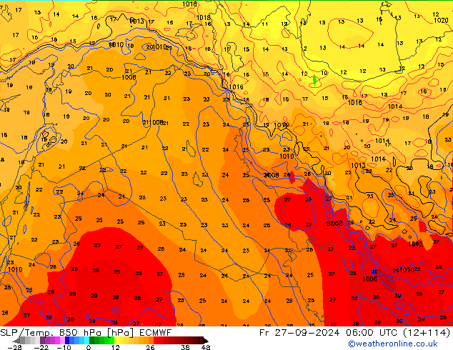 SLP/Temp. 850 hPa ECMWF Fr 27.09.2024 06 UTC