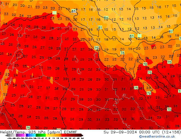 Height/Temp. 925 hPa ECMWF Dom 29.09.2024 00 UTC