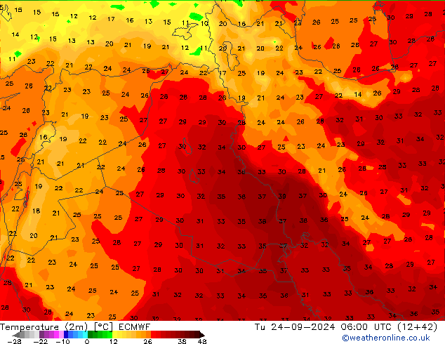 Sıcaklık Haritası (2m) ECMWF Sa 24.09.2024 06 UTC