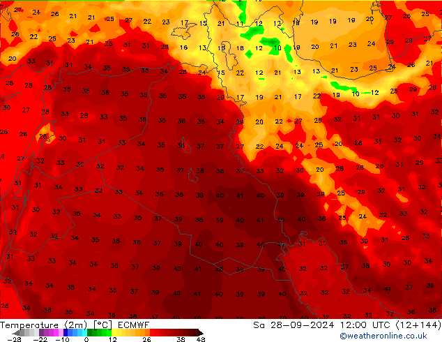 Temperatuurkaart (2m) ECMWF za 28.09.2024 12 UTC