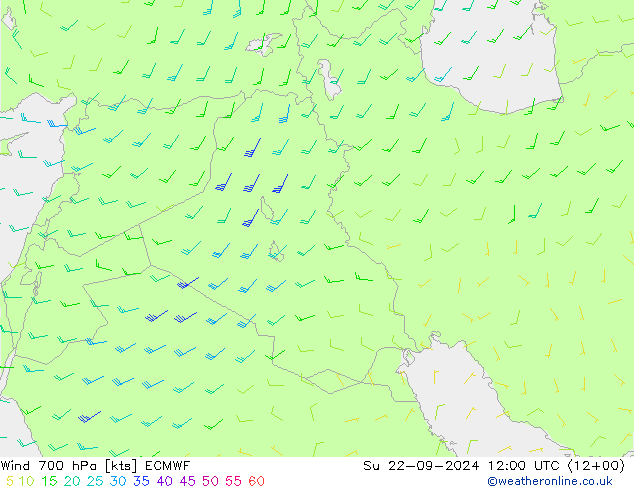 Wind 700 hPa ECMWF Su 22.09.2024 12 UTC