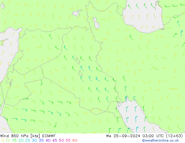 Wind 850 hPa ECMWF Mi 25.09.2024 03 UTC