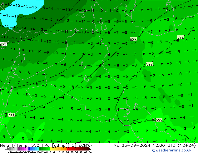 Z500/Yağmur (+YB)/Z850 ECMWF Pzt 23.09.2024 12 UTC