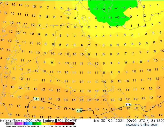 Height/Temp. 700 hPa ECMWF Mo 30.09.2024 00 UTC