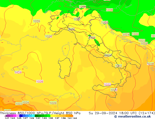 Thck 850-1000 hPa ECMWF Dom 29.09.2024 18 UTC