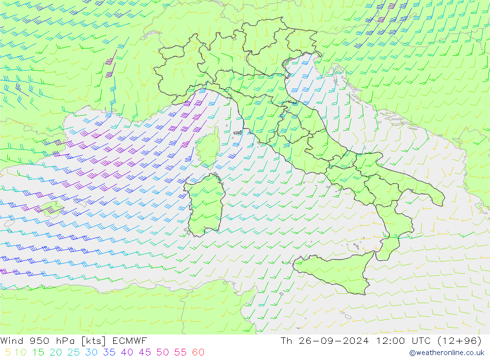 Wind 950 hPa ECMWF do 26.09.2024 12 UTC