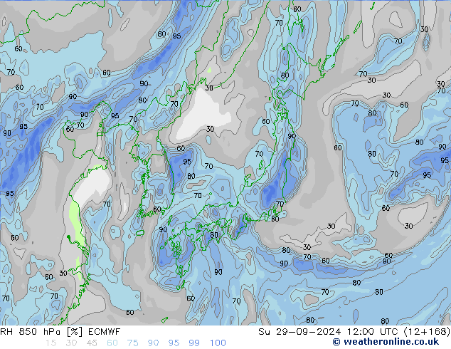 RH 850 hPa ECMWF Su 29.09.2024 12 UTC