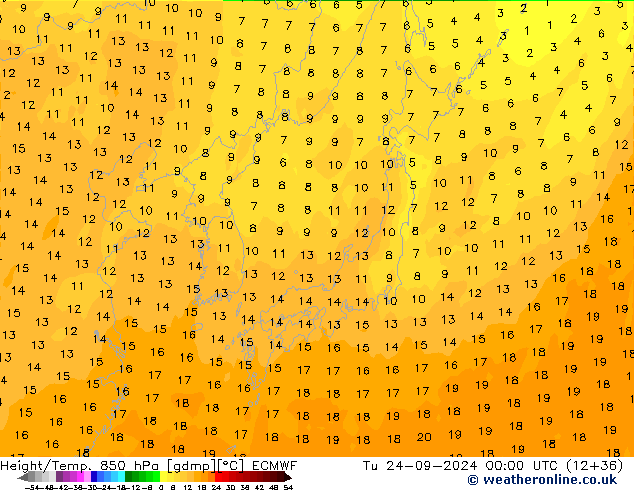 Height/Temp. 850 hPa ECMWF Tu 24.09.2024 00 UTC