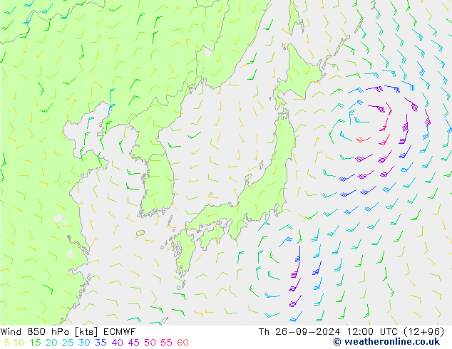 Wind 850 hPa ECMWF Do 26.09.2024 12 UTC