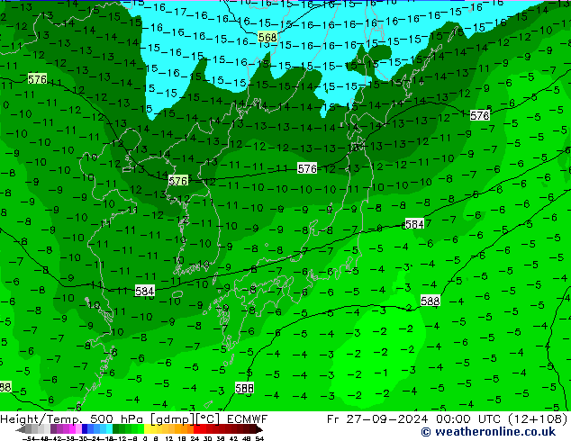 Z500/Rain (+SLP)/Z850 ECMWF Fr 27.09.2024 00 UTC