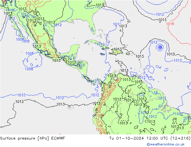 Surface pressure ECMWF Tu 01.10.2024 12 UTC