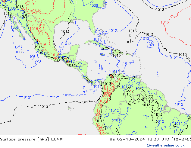 Presión superficial ECMWF mié 02.10.2024 12 UTC