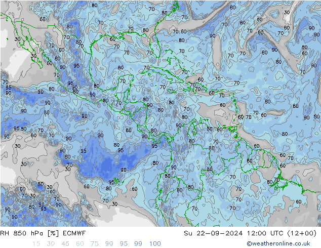 RH 850 hPa ECMWF Su 22.09.2024 12 UTC