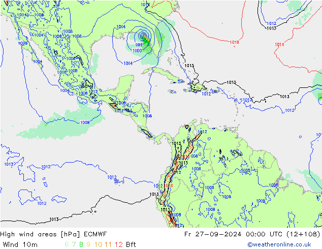 High wind areas ECMWF Fr 27.09.2024 00 UTC