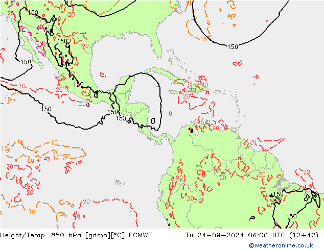 Geop./Temp. 850 hPa ECMWF mar 24.09.2024 06 UTC