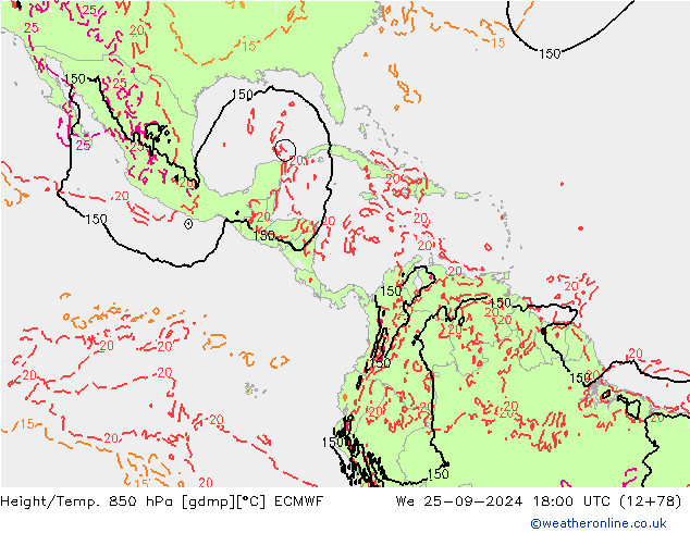 Z500/Yağmur (+YB)/Z850 ECMWF Çar 25.09.2024 18 UTC