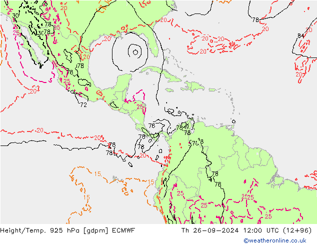 Height/Temp. 925 hPa ECMWF gio 26.09.2024 12 UTC