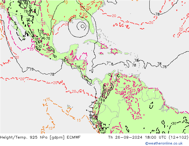 Height/Temp. 925 гПа ECMWF чт 26.09.2024 18 UTC