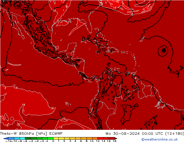 Theta-W 850hPa ECMWF pon. 30.09.2024 00 UTC