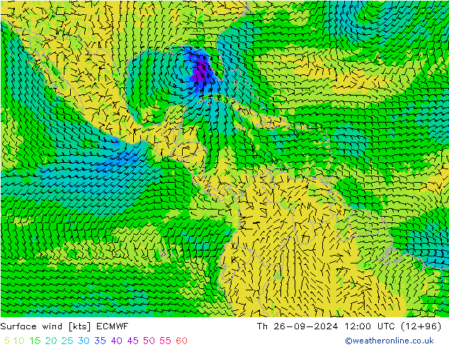 Vent 10 m ECMWF jeu 26.09.2024 12 UTC