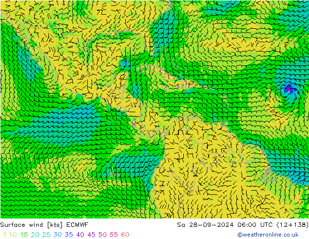 Surface wind ECMWF Sa 28.09.2024 06 UTC