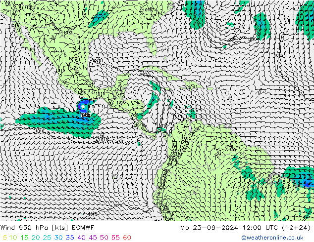 Vento 950 hPa ECMWF lun 23.09.2024 12 UTC