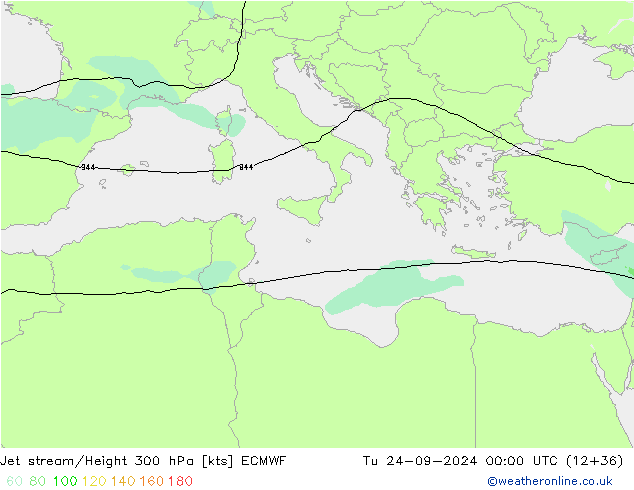 Jet stream/Height 300 hPa ECMWF Tu 24.09.2024 00 UTC