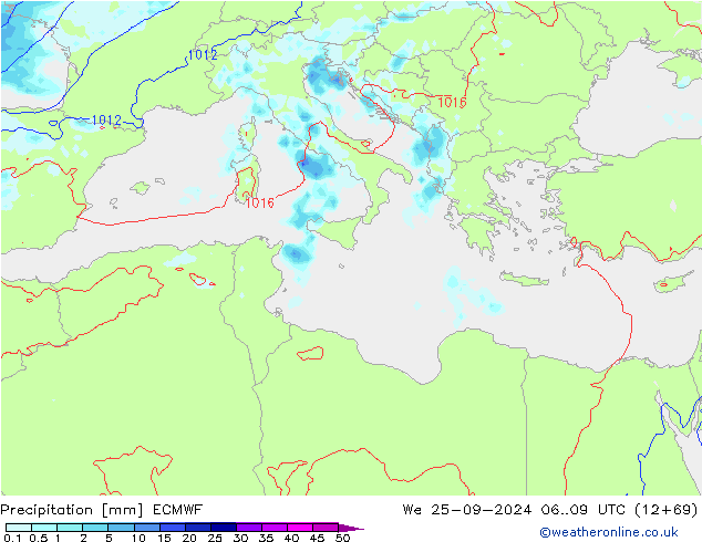 Precipitation ECMWF We 25.09.2024 09 UTC