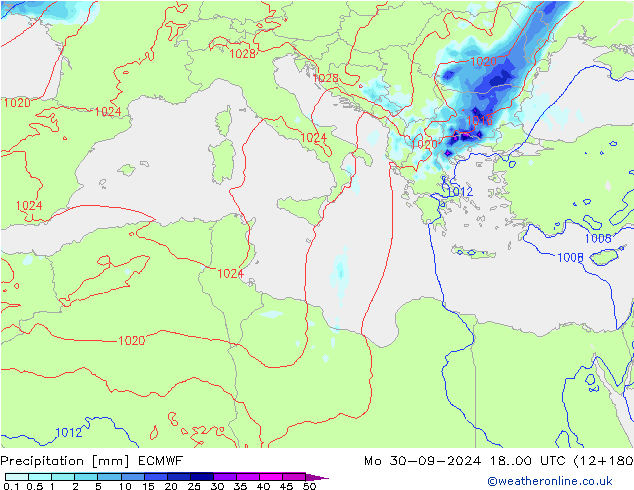 Srážky ECMWF Po 30.09.2024 00 UTC