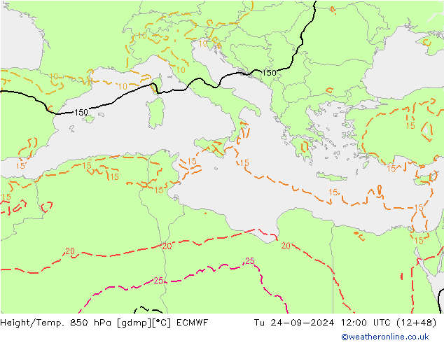 Z500/Yağmur (+YB)/Z850 ECMWF Sa 24.09.2024 12 UTC