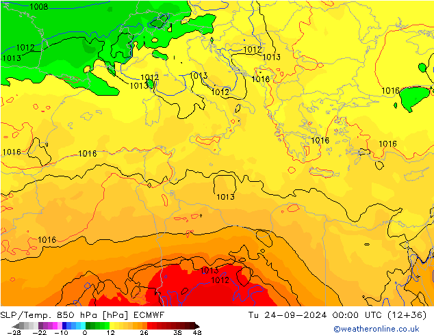 SLP/Temp. 850 hPa ECMWF Tu 24.09.2024 00 UTC