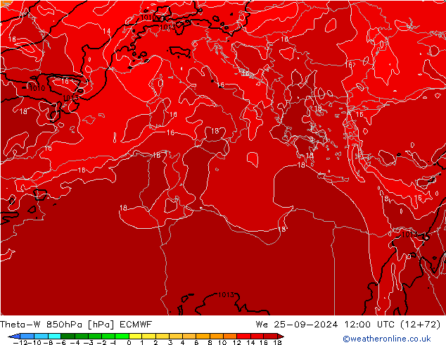 Theta-W 850hPa ECMWF  25.09.2024 12 UTC