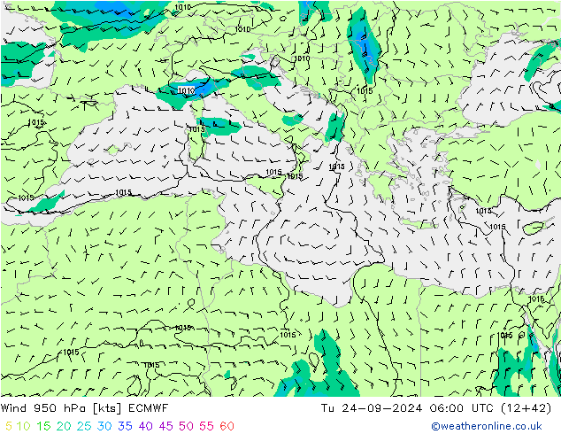 Wind 950 hPa ECMWF Tu 24.09.2024 06 UTC