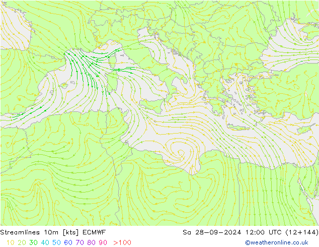 Streamlines 10m ECMWF Sa 28.09.2024 12 UTC