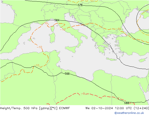 Z500/Rain (+SLP)/Z850 ECMWF ср 02.10.2024 12 UTC