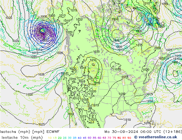 Isotachs (mph) ECMWF  30.09.2024 06 UTC