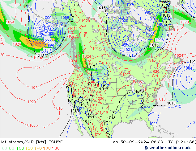 Jet Akımları/SLP ECMWF Pzt 30.09.2024 06 UTC