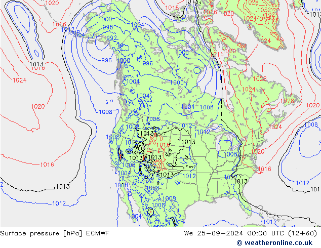 Surface pressure ECMWF We 25.09.2024 00 UTC