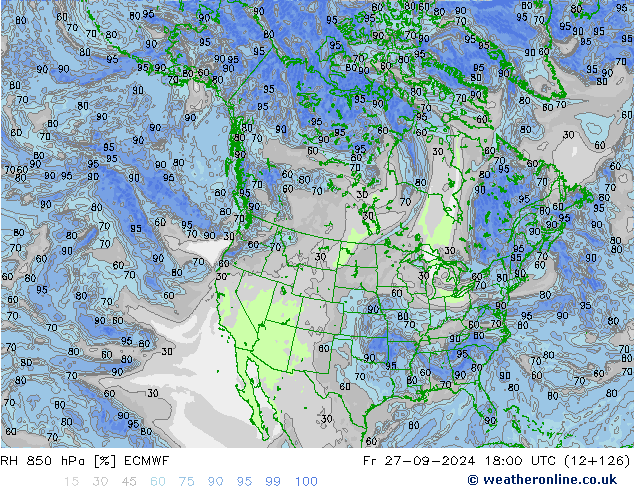 Humedad rel. 850hPa ECMWF vie 27.09.2024 18 UTC