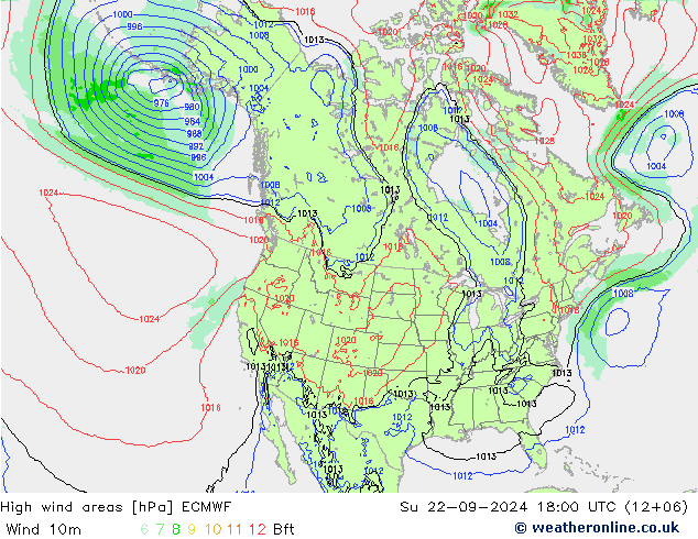 High wind areas ECMWF Dom 22.09.2024 18 UTC