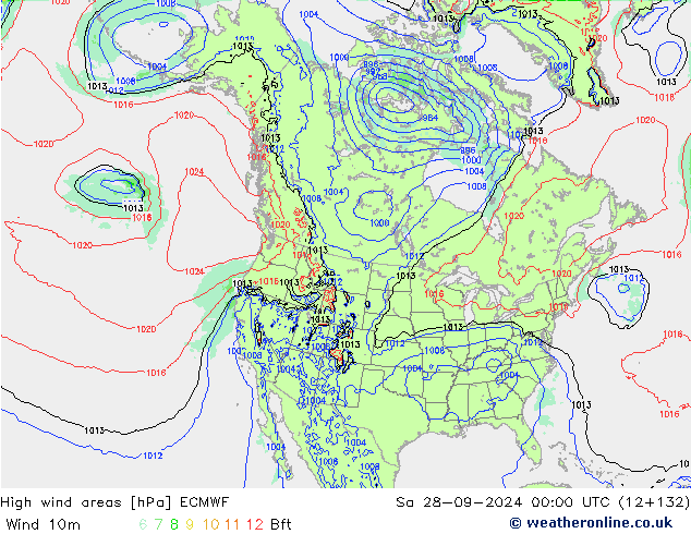 High wind areas ECMWF  28.09.2024 00 UTC